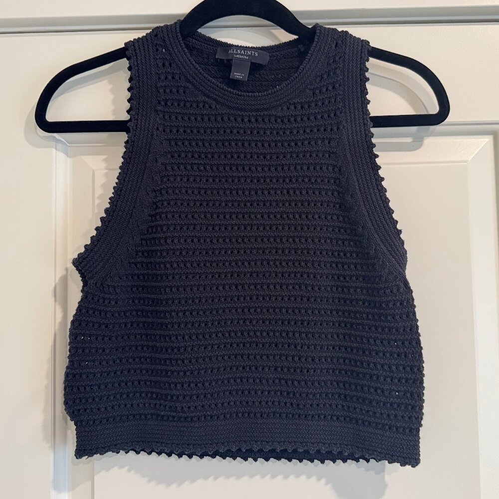 AllSaints Black Crochet Knit Tank Top – Size Medium